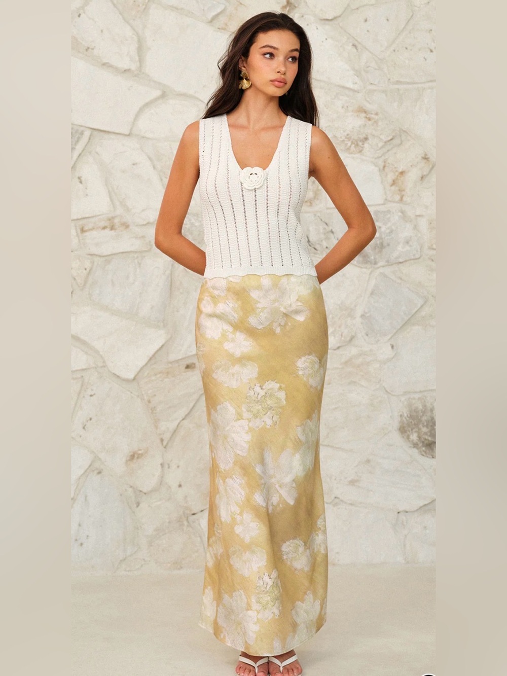 NWT Commense Floral Maxi Skirt with Soft White Blooms- size L